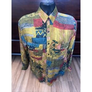 Goouch Shirt Mens Sz Small Button Up Silk 80s Unique Lightweight Vintage